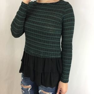 Plaid Top with Back Buttons & Ruffle Hem